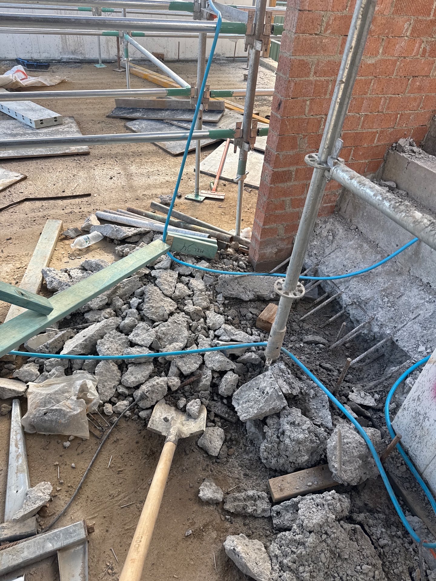 Brickwork and temporary site access during residential construction